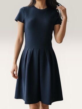 Valentino Ribbed Cutout Bow Dress Size Medium in Navy blue fit & flare